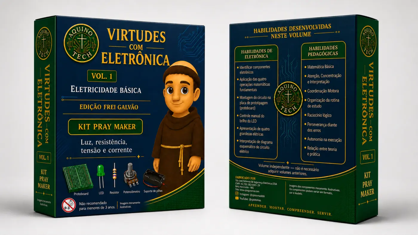 Frente e verso do Volume 1 da coleção Virtudes com Eletrônica